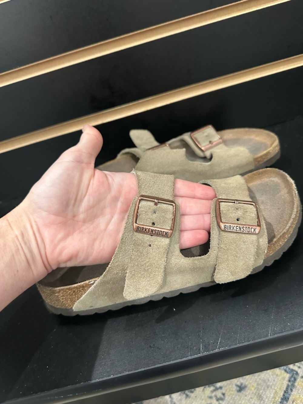 Birkenstock Taupe Suede Arizona Two-Strap Sandals EU SZ 35